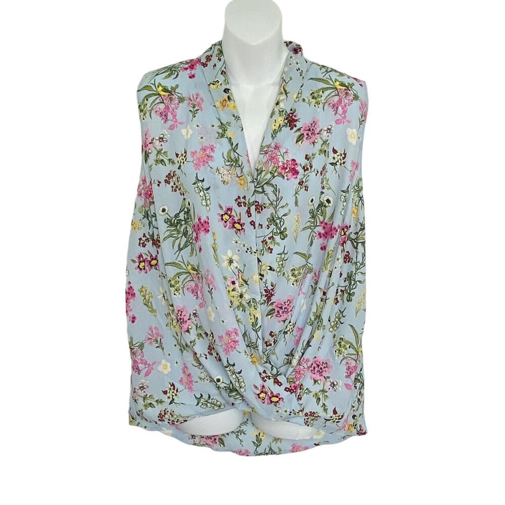 Everleigh Shirt Womens Size XL Tunic Blue Floral Layard Front V-Neck Sleeveless